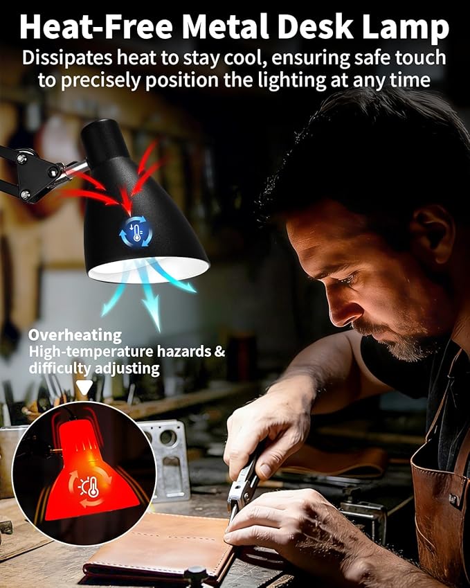 LED Desk Lamp for Home Office, Extra Tall Metal Swing Arm Architect Desk Lamp with Clamp, 5 Color Modes 10 Brightness Task Lamps, Adjustable Gooseneck Clip-on Table Light for Reading Home Work Study