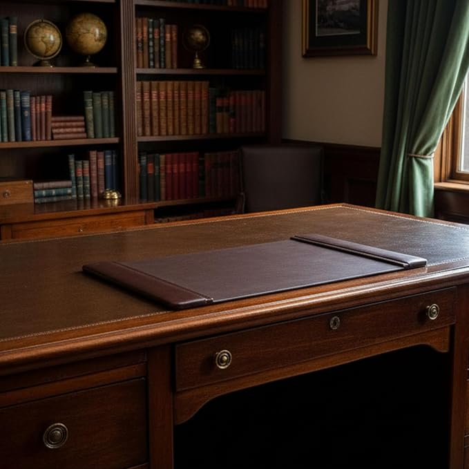 DACASSO Leather Desk Pad with Side Rails - Luxury Leather Desk Blotter for Writing - Executive Desk Surface Protector - (Chocolate Brown, 25.5 x 17.25”)