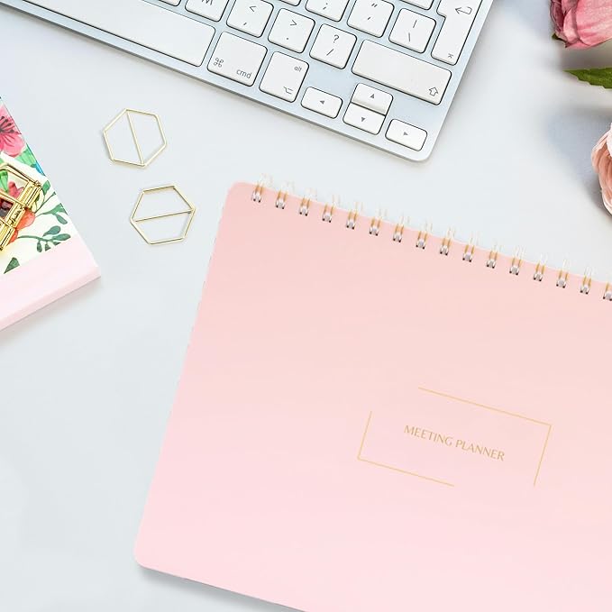 Merely Home | Meeting Notebook for Work | 8.25" x 11.75" | Project Planner | Simple Design | Multiple Layouts | Office and Business Planner (Navy, Meeting Planner - Landscape)