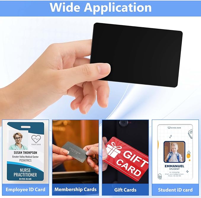 500 Pack - Premium Blank PVC Cards for ID Badge Printers - Premium Quality Black CR80 30 Mil (CR8030) by KLMNDUO - Compatible with Most Photo ID Badge Printers(Black)