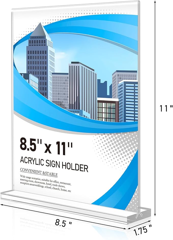 Eocnrhe Acrylic Sign Holder 8.5 x 11 12 Pack, Double-Sided Clear Sign Holder Plastic Stands for Display, Table Sign Stands, T Shape Flyer Holder