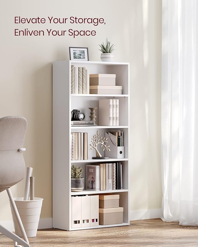 VASAGLE Set of 2 Bookshelves, 23.6 Inches Wide, 5-Tier Open Bookcases with Adjustable Storage Shelves, Floor Standing Units, Cloud White ULBC165T14-2
