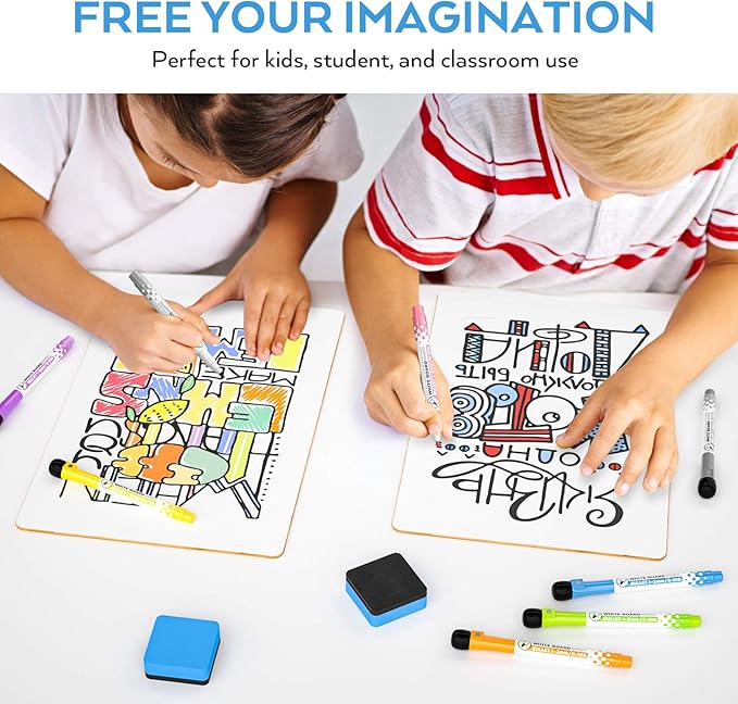 Nicpro Dry Erase Lap Board 9 x 12 inches 2 Pack Double Sided Blank Small Lapboard with 8 Pens, 2 Eraser, Learning Mini Whiteboard Portable Drawing Board for Student and Classroom Use