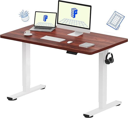 FLEXISPOT EN1 One-Piece Standing Desk with 1-Inch Thick Seamless Desktop, 48"x24" Electric Height Adjustable Desk for Home Office, Multi-Monitor Setups & Easy Assembly, Mahogany