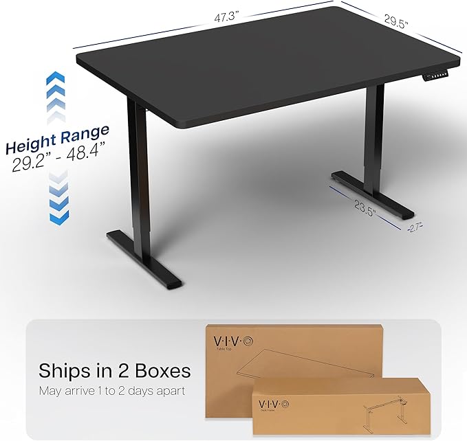 VIVO Electric 48 x 30 in Standing Desk, Memory Height Adjustment, 1B Series, Holds 220 lbs, One-Piece Black Top, Black Frame, DESK-KIT-1B5B