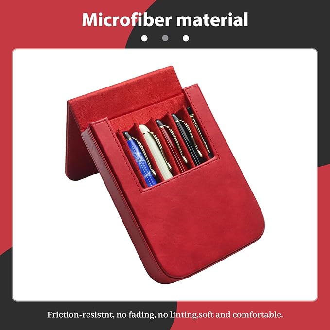 MIVLXLX Leather 6 Fountain Pen/Pencil Tray Case, Handmade, Magnetic Closure with Drawer Design, Gift Choice for Man/Woman/Office, 6 Slots（red）