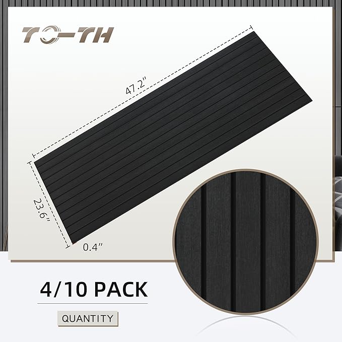 TO-TH Wood-Look Acoustic Wall Panels, 10 Pack 47.2” x 23.6” Sound Panels, Decorative Wood Panels for Wall Sound Dampening Panels for Home, Office, Basement, Smoky with Mitered Edges