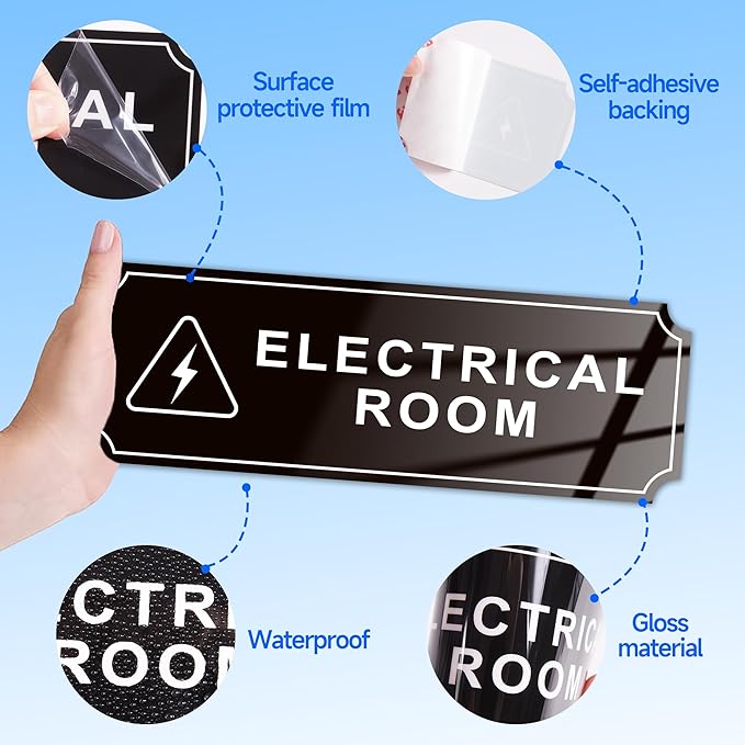 Electrical Room Door Sign for Business，Self-Adhesive Durable Modern Electrical Closet Room Sticker for Home, UV and Weather Resistant Authorized Personnel Only Signs for Business ，Workplace