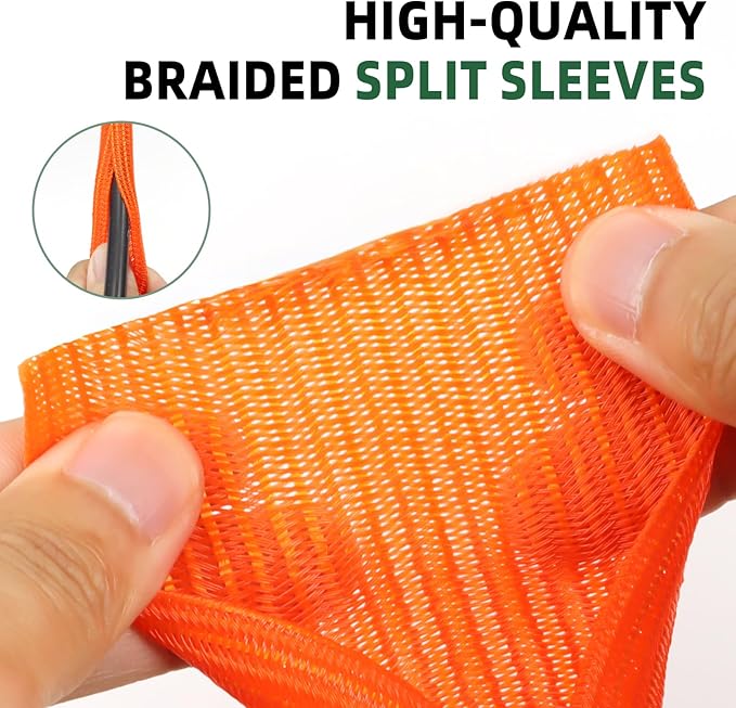 Split Wire Loom Tubing, Cable Protector Sleeve, Braided Cable Management for TV/Computer/Home Theater/Engine Bay, Cord Protectors from Pets No Chew (Orange, 3/8"-10ft)