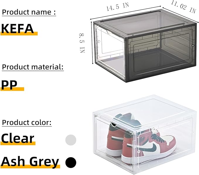 KEFA 8 Pack US 15 XXL Clear Shoe Storage Boxes Stackable, Shoe Organizer Clear Plastic Shoe Boxes, Shoe Case