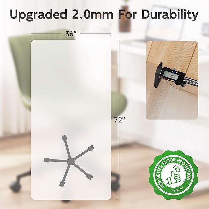 HOMEK Office Chair Mat for Hardwood Floor, 72" x 36" Clear Computer/Desk Chair Mat for Hard Floor, Thicker, Easy Glide, Non-Slip, Protects Hard Surfaces from Scratches, Ideal for Home or Office