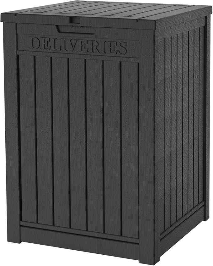 Yardgrace 55 Gallon Outdoor Storage Box, Waterproof Resin Deck Box for Patio, Pool, and Garden, Lockable Bin for Cushions, Tools, and Accessories, UV-Resistant, Black
