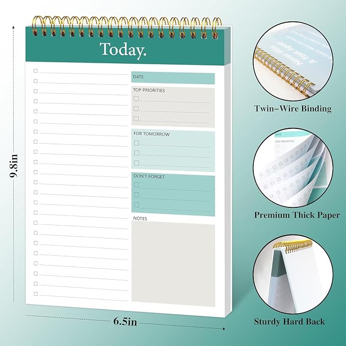GOLDPEI To Do List Notepad - Daily Planner Notepad Undated 52 Sheets Tear Off, 6.5" x 9.8" Checklist Productivity Organizer with Hourly Schedule for Tasks