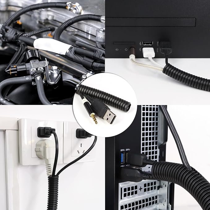 Split Wire Loom Tubing, 10,25ft Cord Protectors from Pets No Chew, Flexible Wire Covers Cord Protectors, Protective Split Cable Sleeve for Automotive Home Industrial Wires(Black, 1.12inch-25ft)