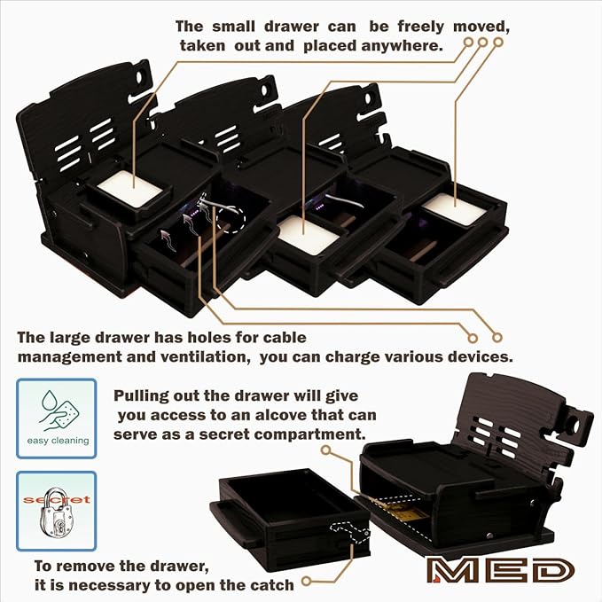 MED Wood Phone Docking Station – Nightstand Desk Organizer for Phone, Watch, Wallet & Tablet – Gift for Men, Husband, Dad & Women – Wooden Charging Stand with Key Holder (Black, Model 3)