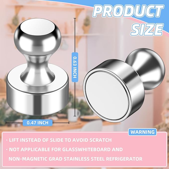 VNDUEEY 20Pcs Fridge Magnets Refrigerator Magnets, Strong Whiteboard Magnets, Small Push Pin Magnets for Whiteboard, Kitchen, Office, Classroom and Map, Silver