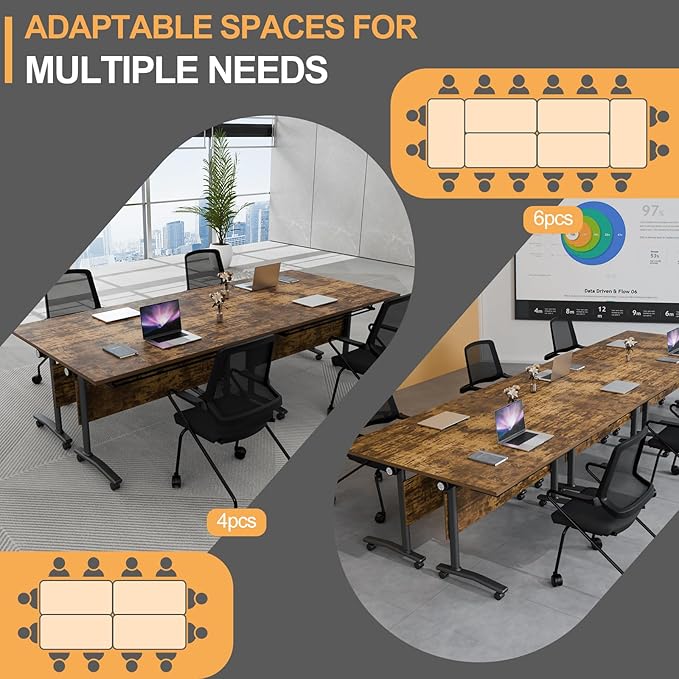 Folding Conference Table 4ft 5ft, Foldable Office Meeting Desk for 6 People, Multiple Sizes Colors Mobile Conference Room Table for Training Room School Business Furniture (2, Brown, 63in)