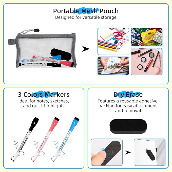 AGM Portable White Board Dry Erase Notebook, 8.4" x 6" Double Sided Folding Whiteboards with 3 Pens, Small Travel Dry Erase Board Skin-Friendly Material for Study, Meeting, Planning, Dark