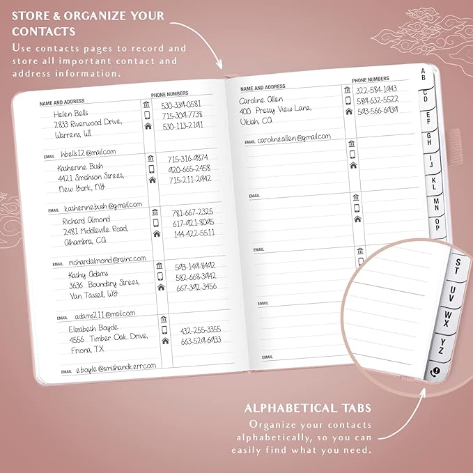 Legend Planner Address Book with Alphabetical Tabs – Mini Telephone Contacts Book for Phone Numbers, Addresses, Passwords, Small (Rose Gold)