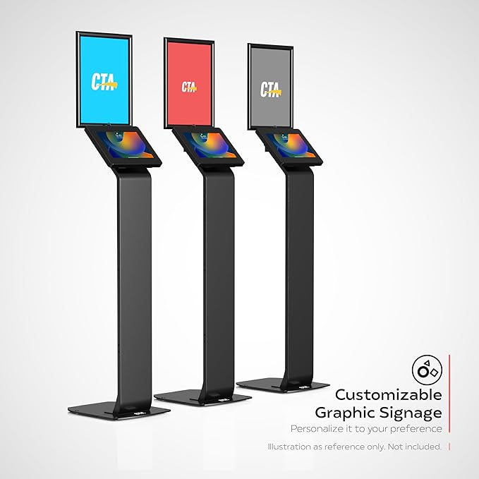 Premium Graphic Sign Floor Stand – CTA Premium Graphic Sign Floor Stand with Security Enclosure for iPad 10th Gen A16, iPad Air 11" M3 & M2, Pro 11" and More 9.7-11" Tablets - Black (PAD-PARFGRA)