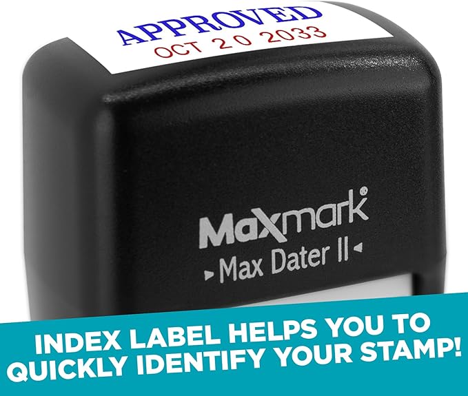 MaxMark Self-Inking Rubber Date Office Stamp with Posted Phrase & Date - Blue Ink (Max Dater II), 12-Year Band