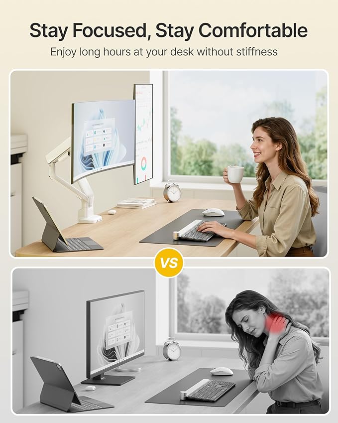 monTEK Dual Monitor Arm with USB, Mechanical Spring Monitor Arm for 17-35" Screens, Adjustable Monitor Desk Mount Each Holds up to 24.2 lbs with C Clamp/Grommet Desk Mount, VESA 75/100mm, MA1011UCWH-D