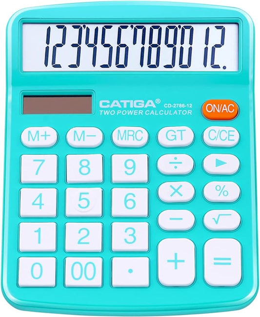 CATIGA Desktop Calculator 12 Digit with Large LCD Display and Sensitive Button, Solar and Battery Dual Power, Standard Function for Office, Home, School, CD-2786
