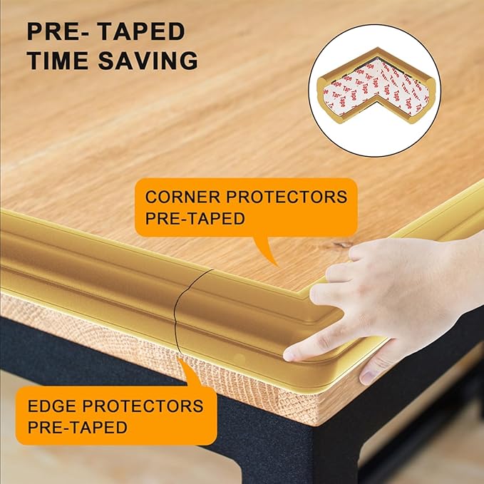 8 Pack Large Table Corner Protector for Kids, Baby Proofing Soft Rubber Foam Cushion Corner Covers, Heavy-Duty Corner Bumper Guards for Furniture Stair Cabinet Fireplace - Pre-Taped, Light Brown