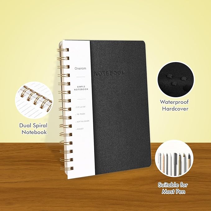 Spiral Notebook-5.75" x 8.125" College Ruled Journal with Inner Pockets and 160 Pages,PU Leather Cover Business Journal, Twin-Wire Binding Notebook Perfect for Office & Home School Supplies 6 pack Black/Reefblue