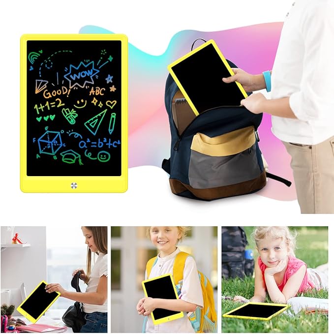 BUKEBU LCD Writing Tablet Doodle Board,10.5 inch Colorful Drawing Pad,Electronic Drawing Tablet, Drawing Pads,Travel Gifts for Kids Ages 3 4 5 6 7 8 Year Old Girls Boys (Yellow)