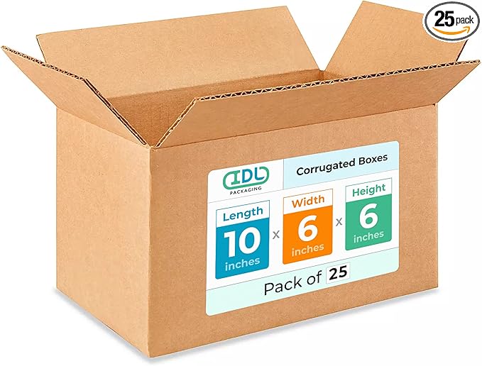 Medium Moving & Shipping Boxes 10"L x 6"W x 6"H (25-Pack) - Extra Strength 200 lb vs Regular - Corrugated Packing Boxes for USPS/UPS/FEDEX - Durable Cardboard Box - Shipping Box by IDL Packaging
