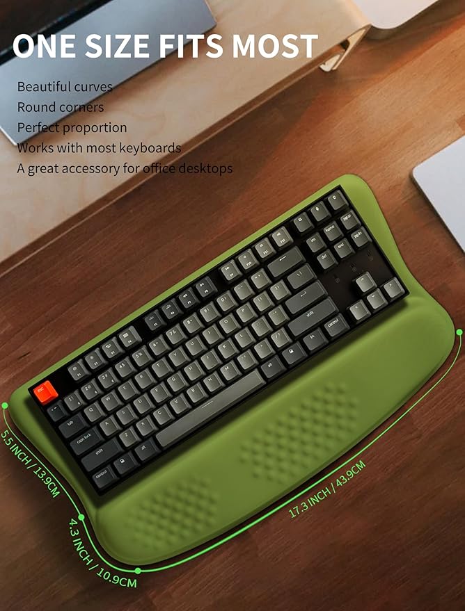 KUOSGM Ergonomic Wave Wrist Rest with Keyboard Stand, Cushioned Palm Rest, Comfortable Integrated Memory Foam for Natural Typing and Relieve Wrist Pain, Fresh Green
