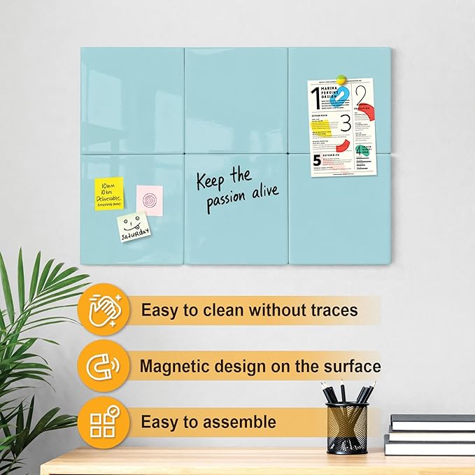 Comix Magnetic Dry Erase Board, 6 Pack, 11.8 x 11.8 Inches, Modular Whiteboard for Fridge, Office and Home, Small White Board Dry Erase Set for Kids, Students, Kitchen Organizer and Planner, Green