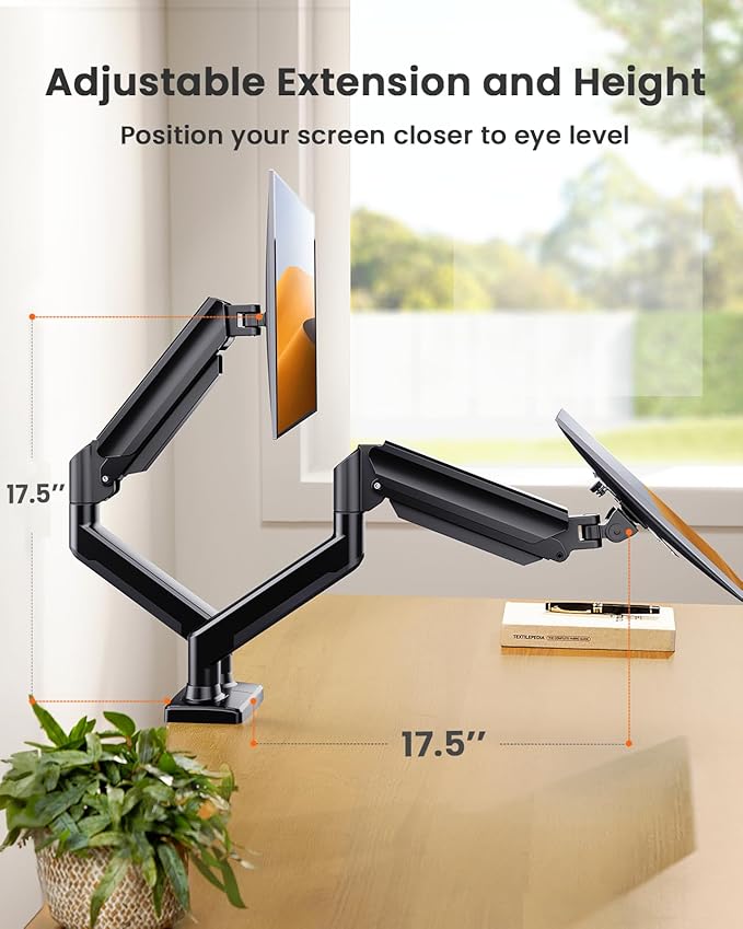 ErGear Dual Monitor Stand up to 33 inches Screen, Load-Bearing Max 22 lbs Each Arm, Adjustable Dual Monitor Mount, Sturdy Steel vesa Monitor Mount with Stable VESA 75x75 100x100mm