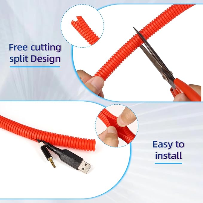 Split Wire Loom Tubing, 10,25ft Cord Protectors from Pets No Chew, Flexible Wire Covers Cord Protectors, Protective Split Cable Sleeve for Automotive Home Industrial Wires(Red, 0.51inch-25ft)