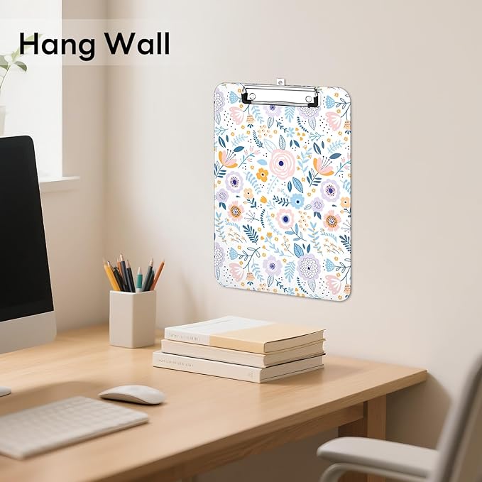 Luminzo Plastic Cute Clipboard Low-Profile Metal Clip, A4 Letter Size 9 x 12.5 in, 8.5 x 11 Paper Clip Board for Teachers, Nurses, Classroom,Cute Flowers