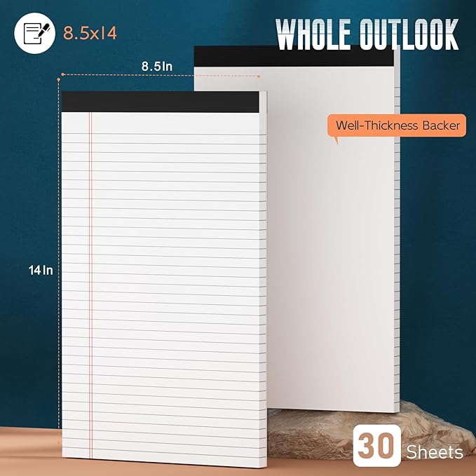 Roneky Note Pads 8.5"x 14", 10 Pack Legal Pads 8.5 x 14 White, Notepads 8.5 x 14 Wide Ruled Legal Pad, Micro Perforated Lined Writing Pads, 30 Sheets Per Note Pad, Notepads for Work/School/Office