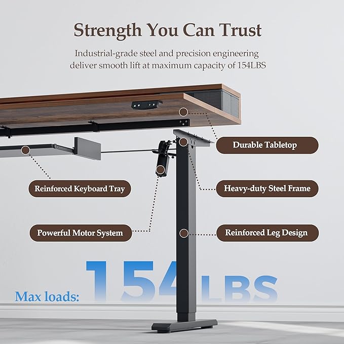 Klicelor 63 Inch Electric Standing Desk with Drawers and Keyboard Tray, Height Adjustable Desks for Home Office, Sit Stand Up Computer Workstation with Two Pieces, Rustic Brown