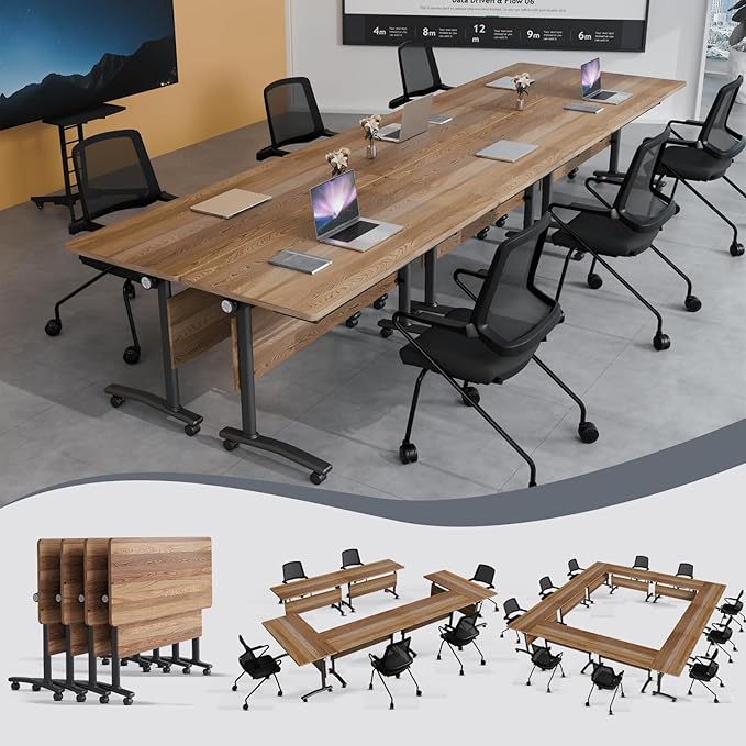 Folding Conference Table 4ft 5ft, Foldable Office Meeting Desk for 6 People, Multiple Sizes Colors Mobile Conference Room Table for Training Room School Business Furniture (2, White Walnut, 55in)