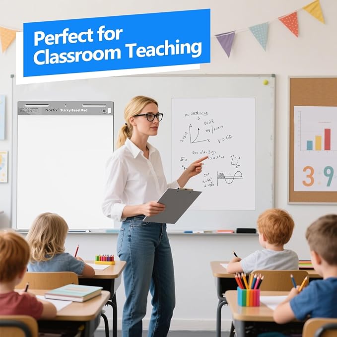 Nortix Flip Chart Paper, Sticky Easel Pads, Chart Paper for Teachers,Super Adhesive & Bleed-Resistant, Large Self-Stick Easel Paper for Classroom/Office, 25 x 30 inch, 30 Sheets/Pad, 8 Pads