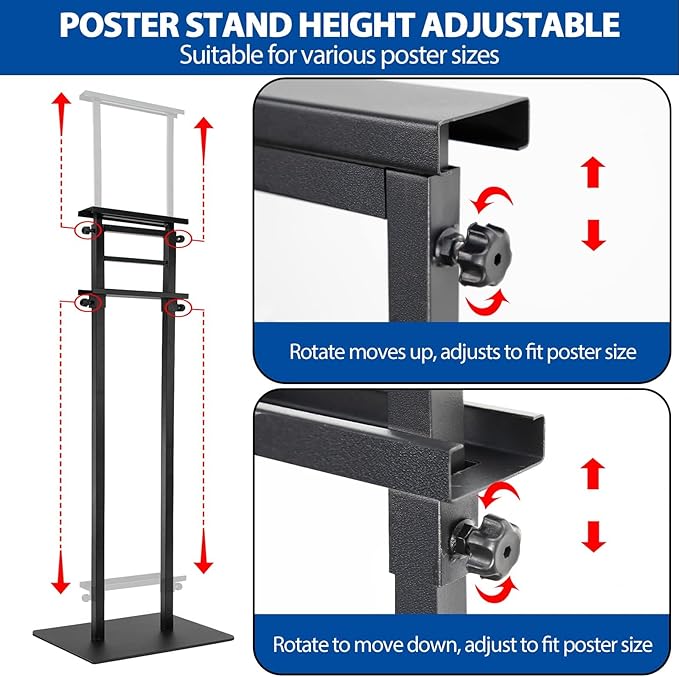 VAIIGO Pedestal Poster Sign Stand for Double Sided Display, Adjustable Poster Board Stand Height Up to 80", Heavy Duty Floor Standing Sign Holder for Board, Foam, Banner Display Stand, Black 1Pack