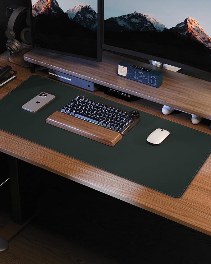 Leather Desk Pad Protector, Large Mouse Pad and Non-Slip Mat, Waterproof PU Leather Blotter Mat for Office and Home (Dark Green, 36" x 17")
