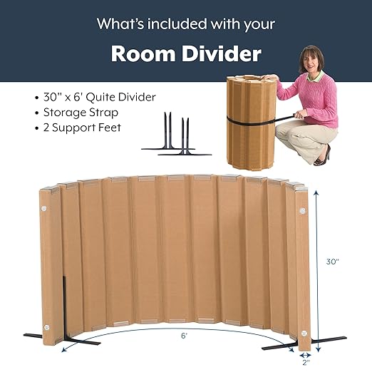 Children’s Factory 30" x 6' Quiet Divider With Sound Dampening Panels, Freestanding Room Divider Wall, Natural Tan