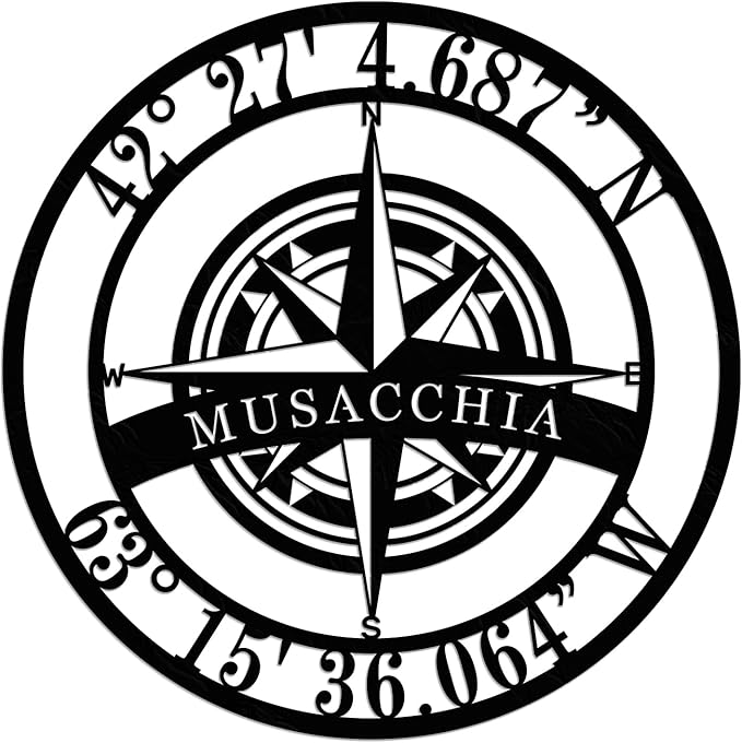 Metal Name Signs Personalized, Nautical Compass GPS Coordinates Metal Sign with Last Name Date, Compass Metal Sign, Personalized Wall Decor, Personalized Wedding Gift