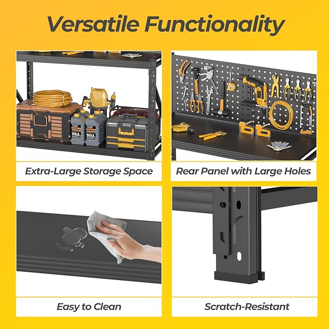 PLMFJQK 2 Sets Storage Shelves with Pegboard,Heavy Duty Garage Shelving Units and Storage,Metal Shelving Adjustable Shelves,Garage Storage Rack,Industrial Utility Shelf 47.2" H*47.09" W*19" D