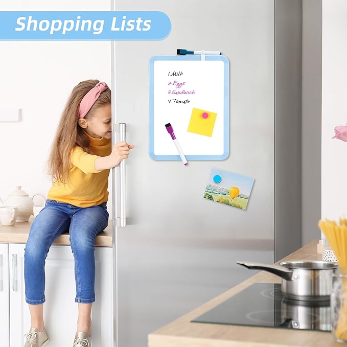 VUSIGN Small White Board Dry Erase, 8.5'' x 11'' Magnetic Dry Erase Board, Mini Whiteboard with Markers for Students, Fridge, Wall, Locker, Blue