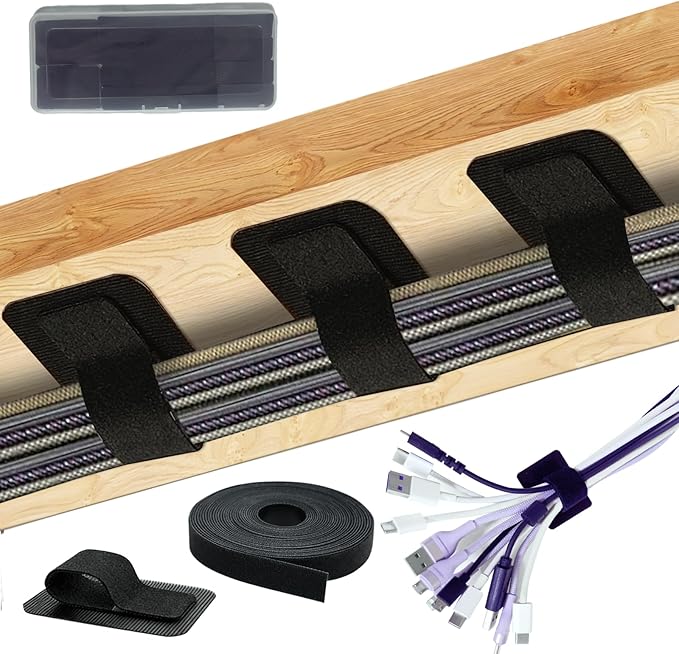 Ulinca Cable Management Under Desk,Up to 15 Cord,Enhanced Wire Holder. Cord Organizer,Reusable Cord Holder Organizer for Cable Hider Clips Under Table, 40 Pair+2 roll of Velcro Ties (Black, 40 Pair)
