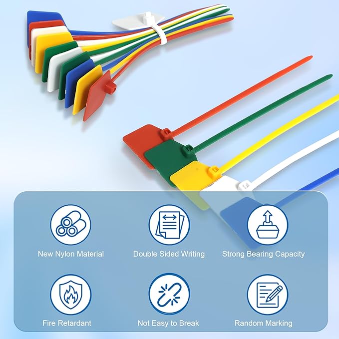 4 in Marker Nylon Cable Ties, Plastic Water Proof Tags, Self-Locking Written-on Cable Marker, Security Seals Label for Cabling, Wire Marking Label, Shipping Hanging Tags - Blue/ 100pcs