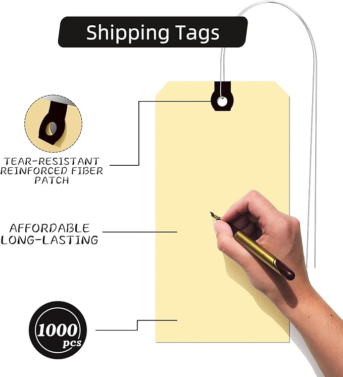INNOVART Shipping Tags - Double Wired 3 1/4" x 1 5/8", Manila Wire Tags with Reinforced Eyelet, Case of 1000