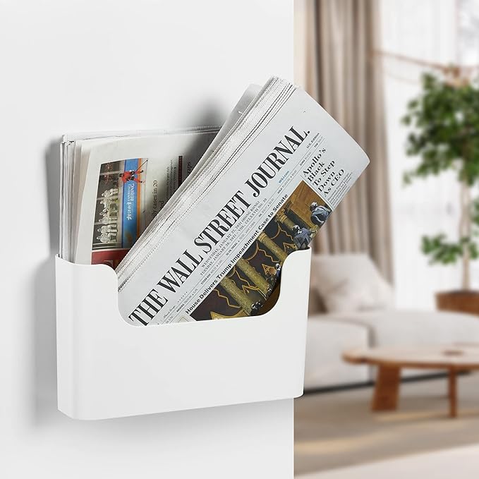 YOHOM No Drilling File Holder Wall Mails Magazines Organizer Adhesive Door Mount, Single Pocket, (White 1) (WHITE, 1 PCS)